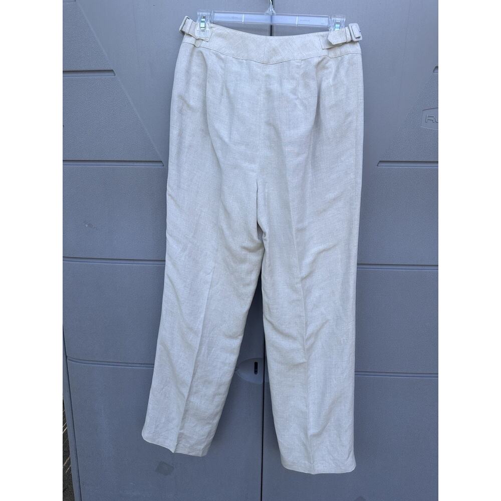 Together Linen Blend Pants Women Sz 6 Oatmeal High Rise Pleated Minimal Career - Picture 7 of 11